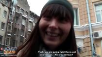 Hot babe licks cum off strange...