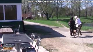 Blowjob outdoors from hot redh...